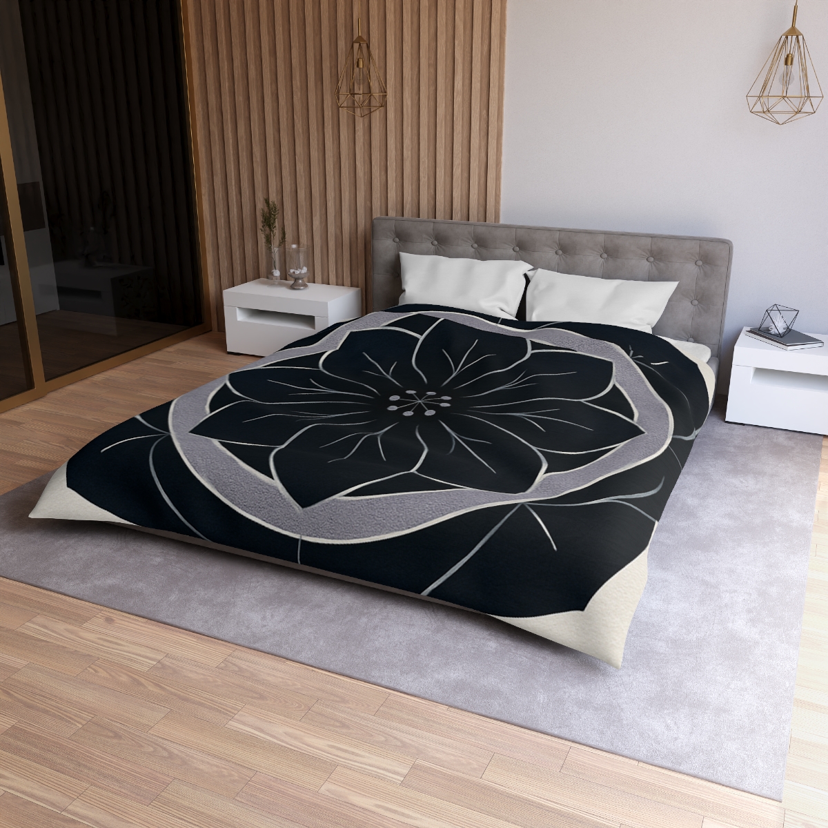 Petal Orbit Rosette designer printed duvets