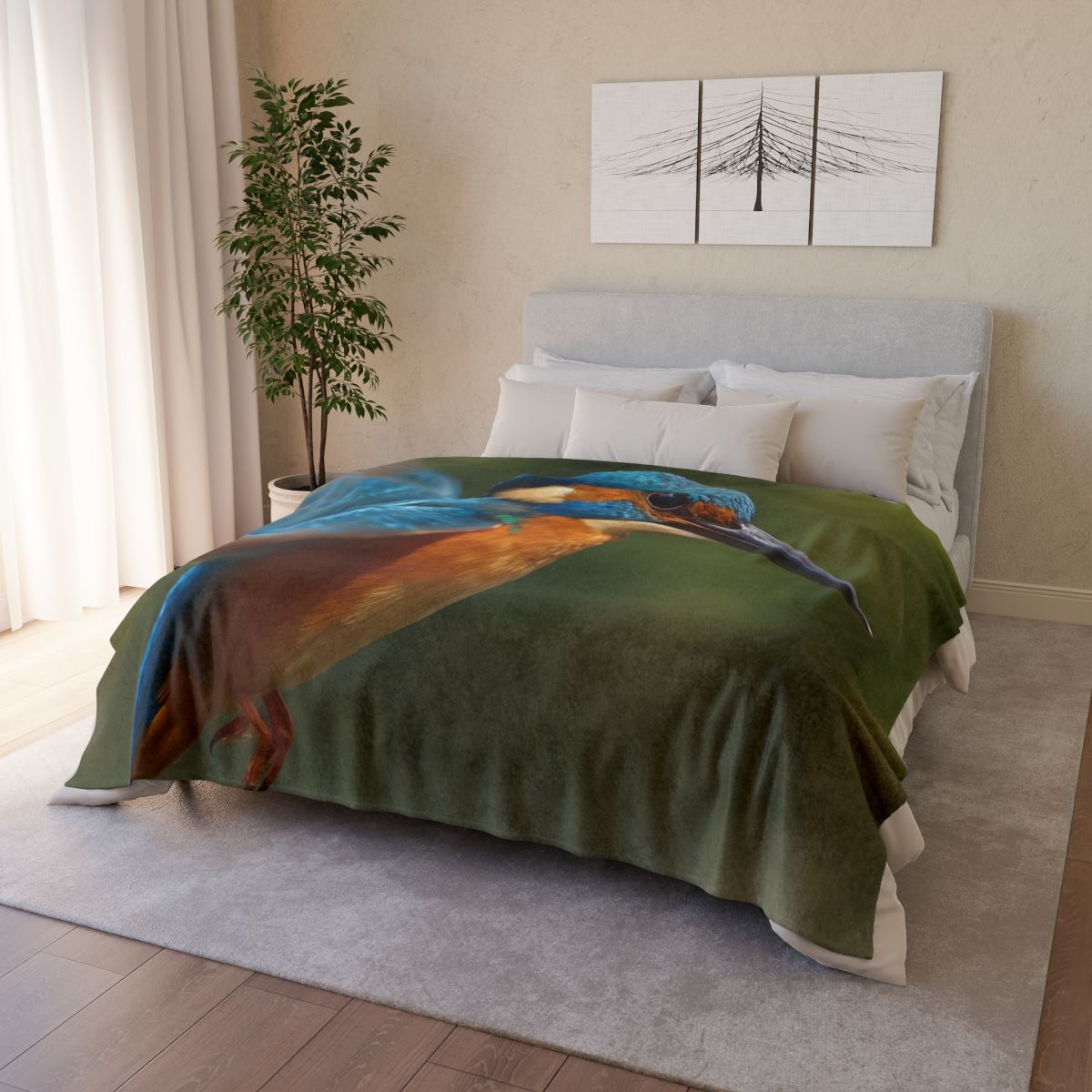 Kingfisher Sapphire Dive stylish throw blankets