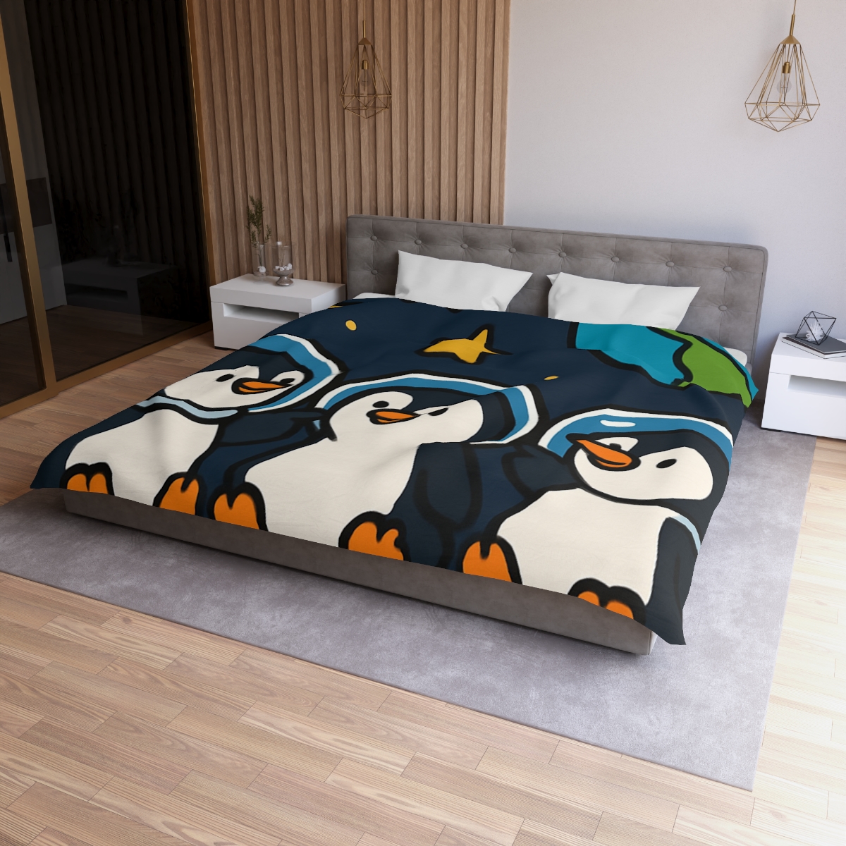 Stargazing Penguins On The Moon trendy bedroom duvets