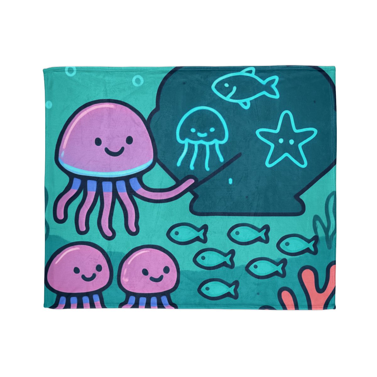 Bioluminescent Reef School With Glow Jellyfish custom blankets