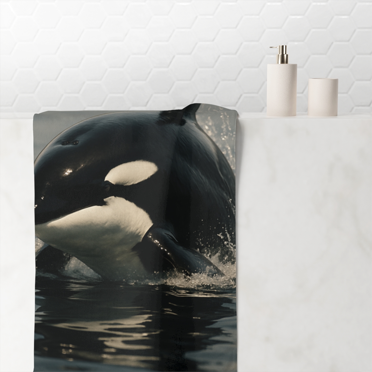 Midnight Spiral Orca soft cotton towels