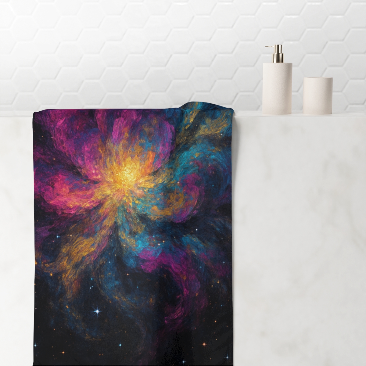 Prismatic Nebula Bloom designer printed towels