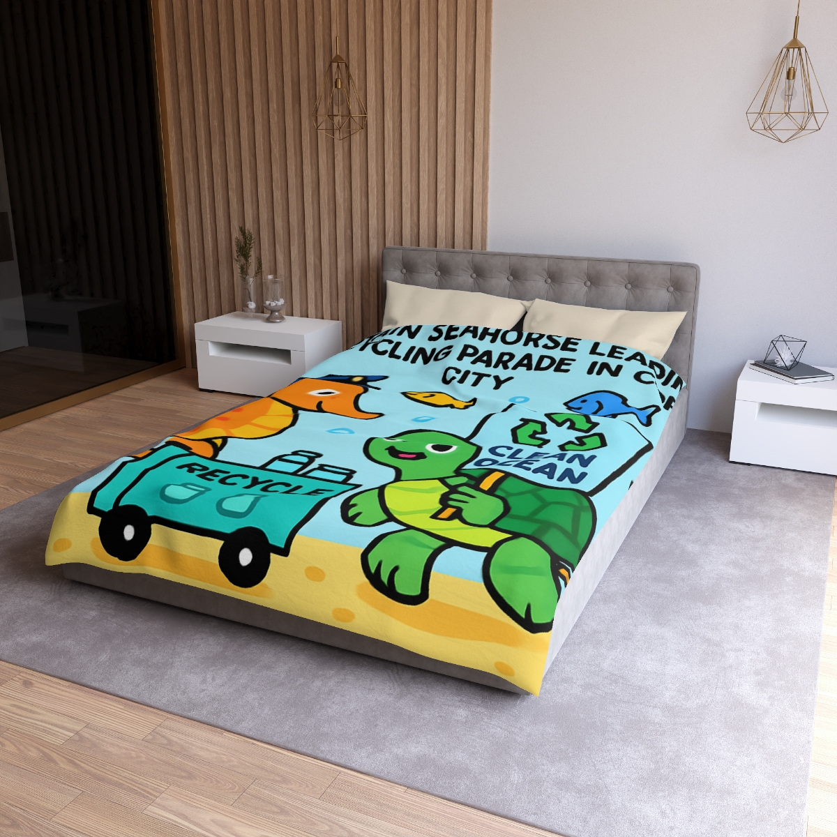 Coral City Recycling Parade With Captain Seahorse personalized bedding duvets