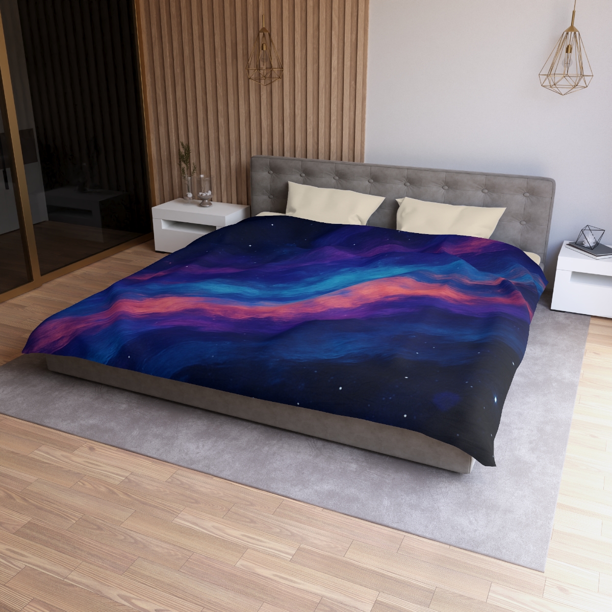 Prismatic Ion Tide designer printed duvets
