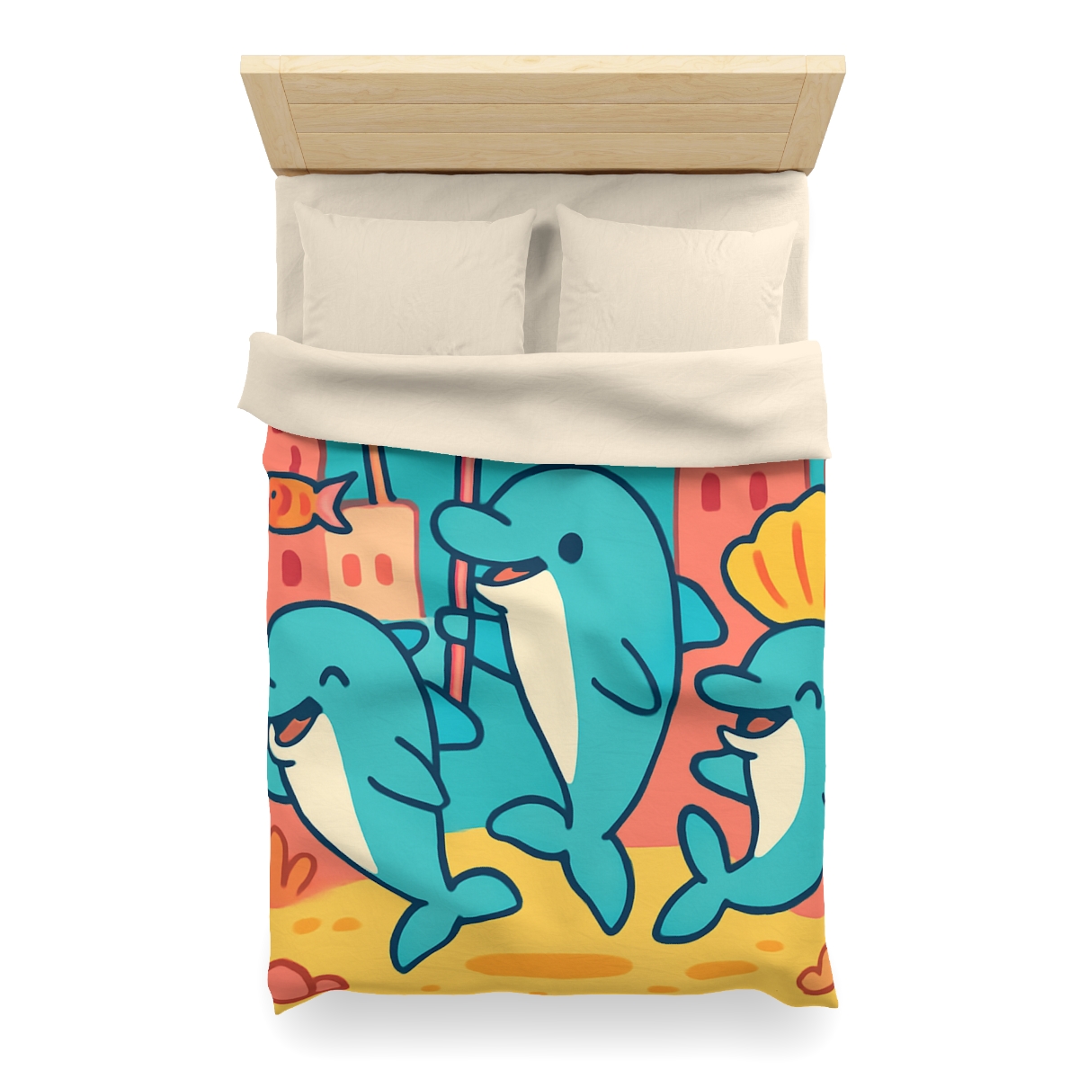 Coral City Dolphin Parade custom duvets