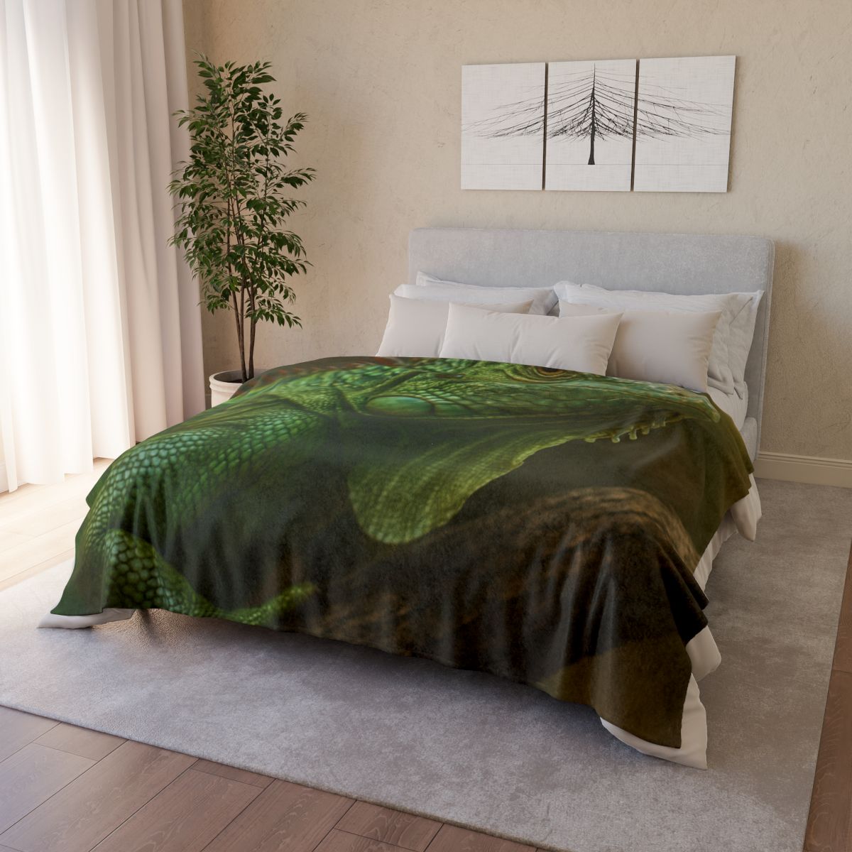 Starlit Stillness Green Iguana designer printed blankets