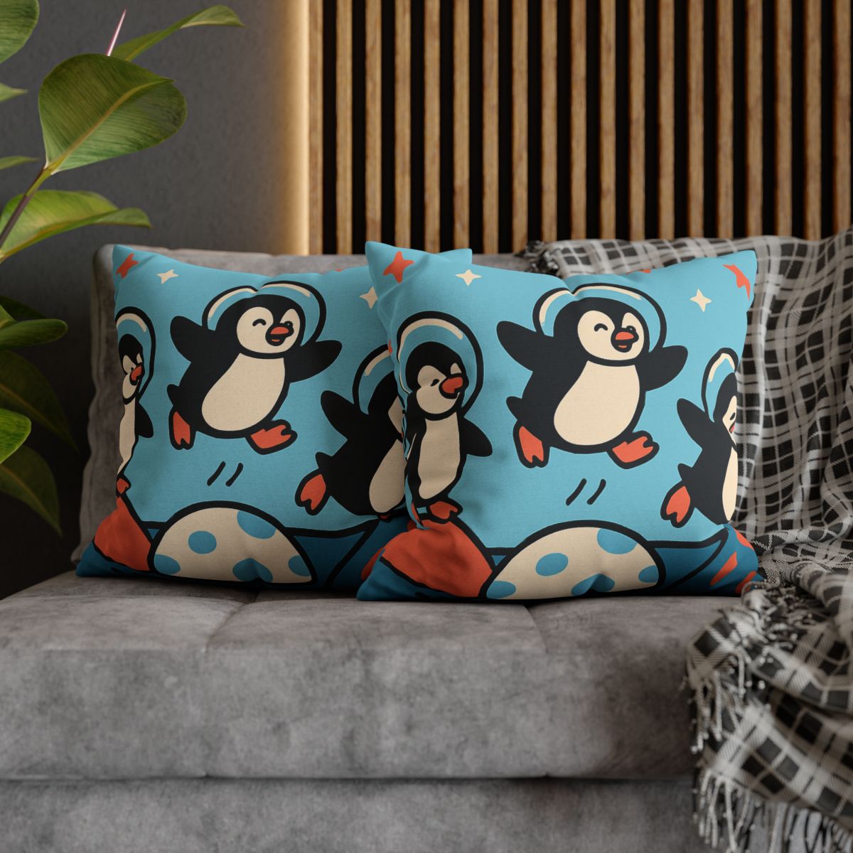 Planet Hopper Penguins trendy patterned pillow cases