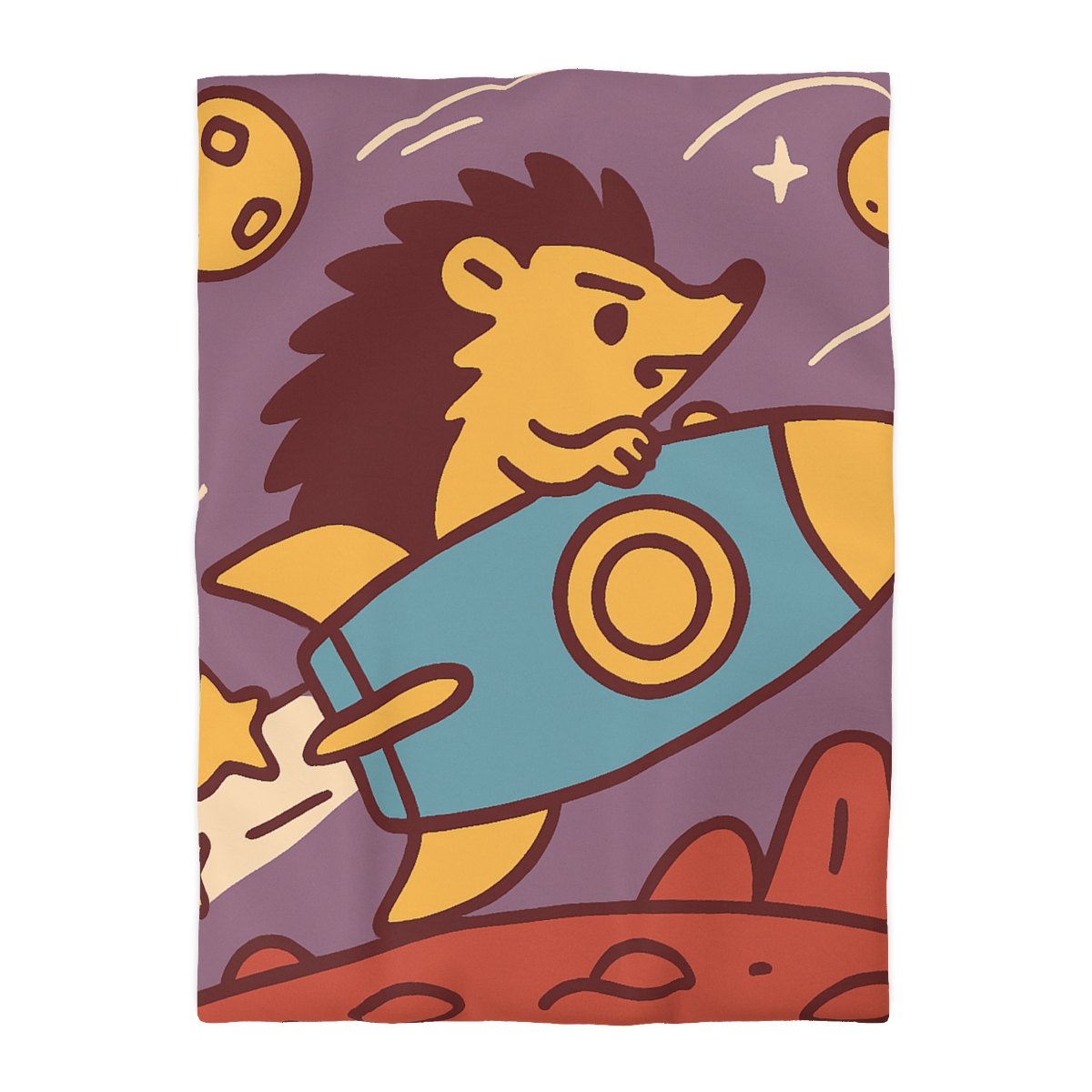 Rocket-Riding Hedgehog personalized bedding duvets