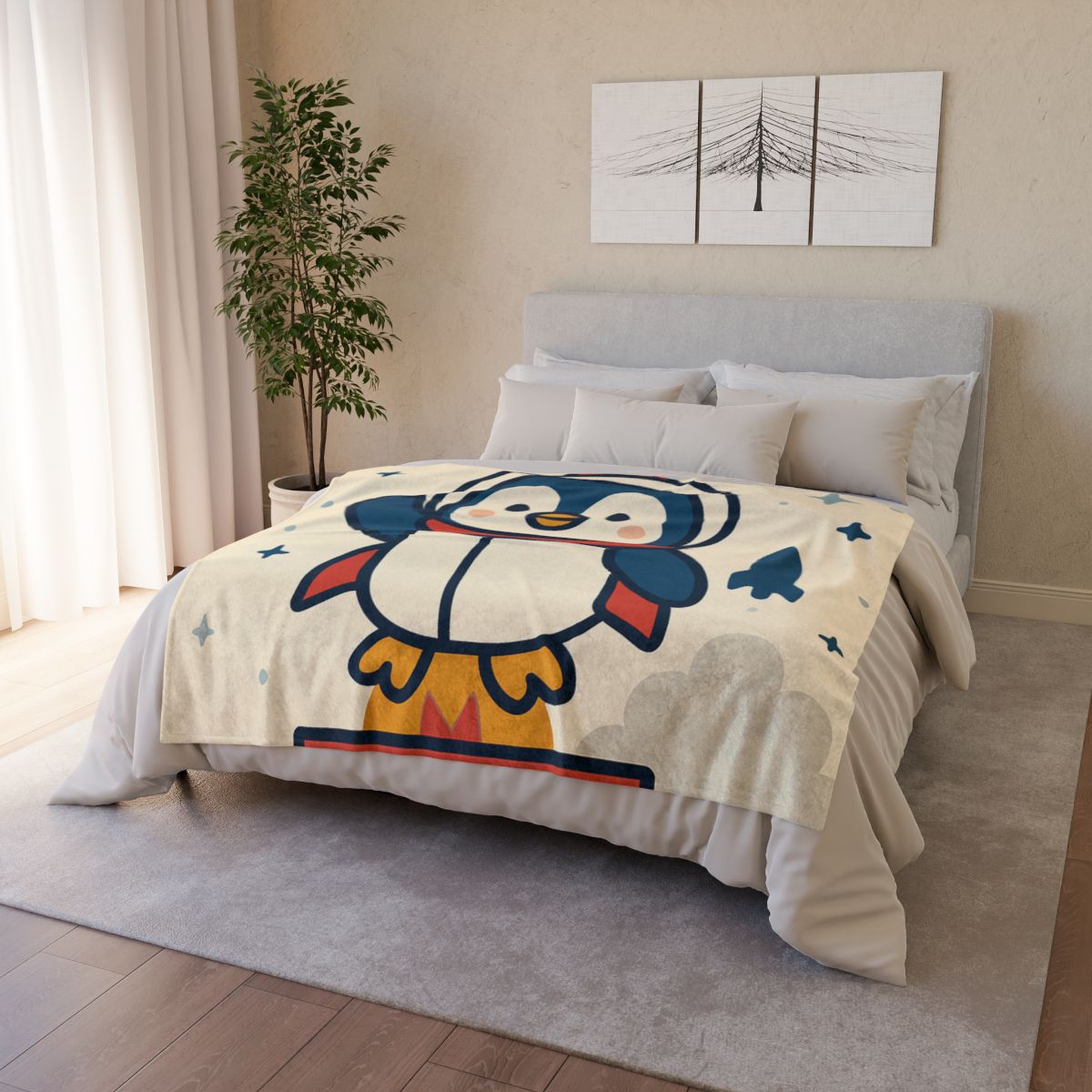 Rocket-Pilot Penguin trendy patterned blankets