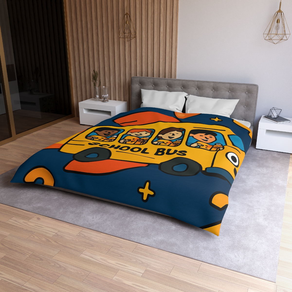 Rocket School Bus To Planet Math personalized bedding duvets