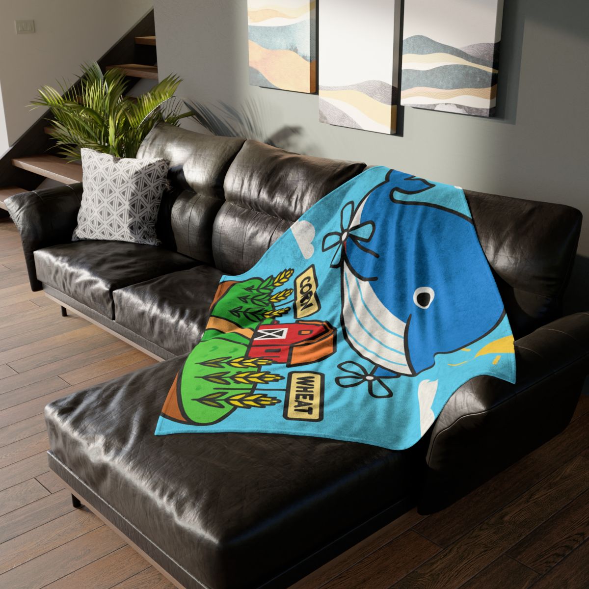 Windmill Whale Above The Floating Farm decorative home blankets