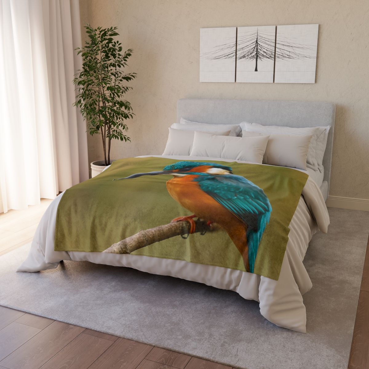 Azure Flash Kingfisher soft fleece blankets