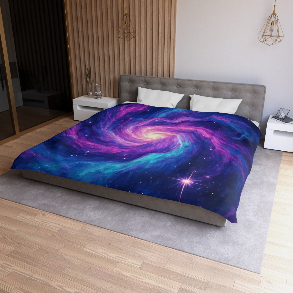 Nebula Spiral Haze designer printed duvets