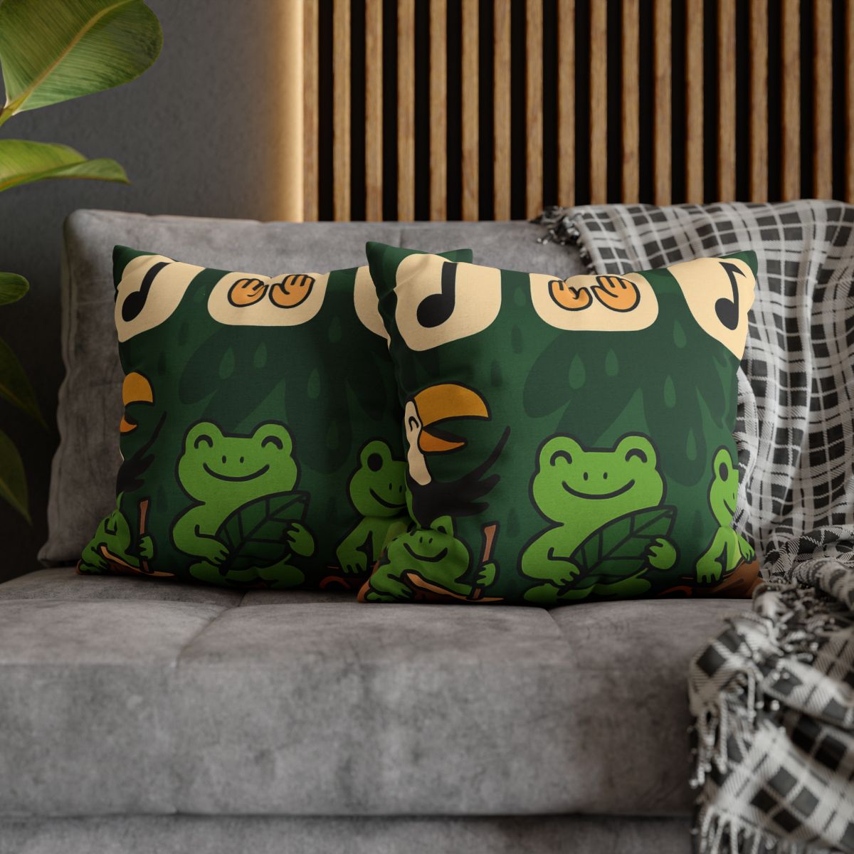 Jungle Rain Rhythm With The Frog Band comfortable bedding pillow covers