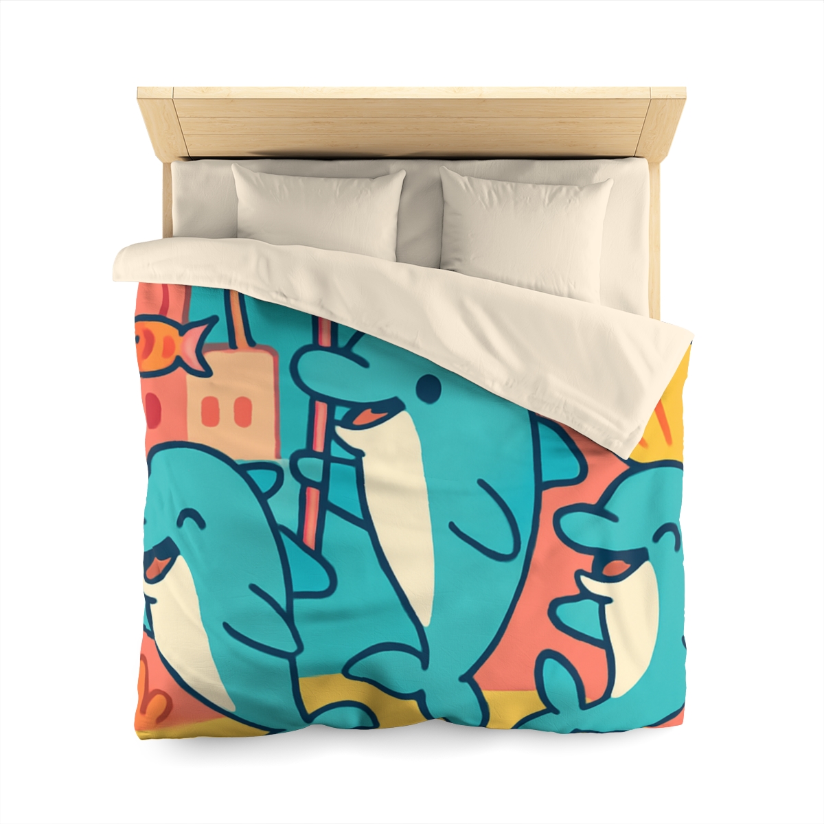 Coral City Dolphin Parade custom duvets