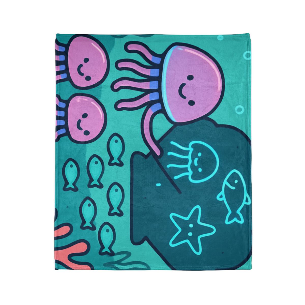 Bioluminescent Reef School With Glow Jellyfish custom blankets