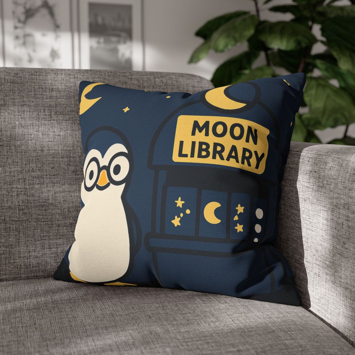 Moonlight Library Run By A Wise Penguin Astronomer designer print pillow cases