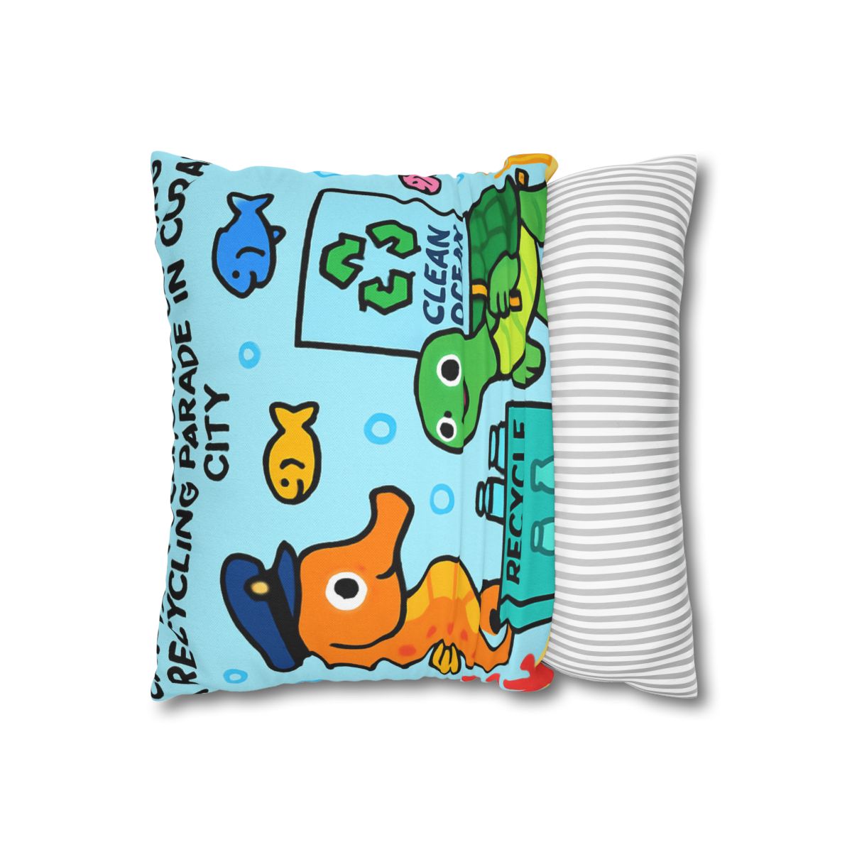 Coral City Recycling Parade With Captain Seahorse soft cotton pillow cases