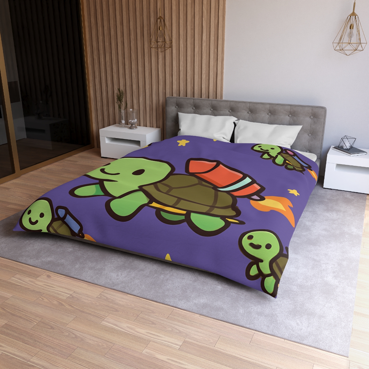 Rocket Powered Turtle Parade designer printed duvets
