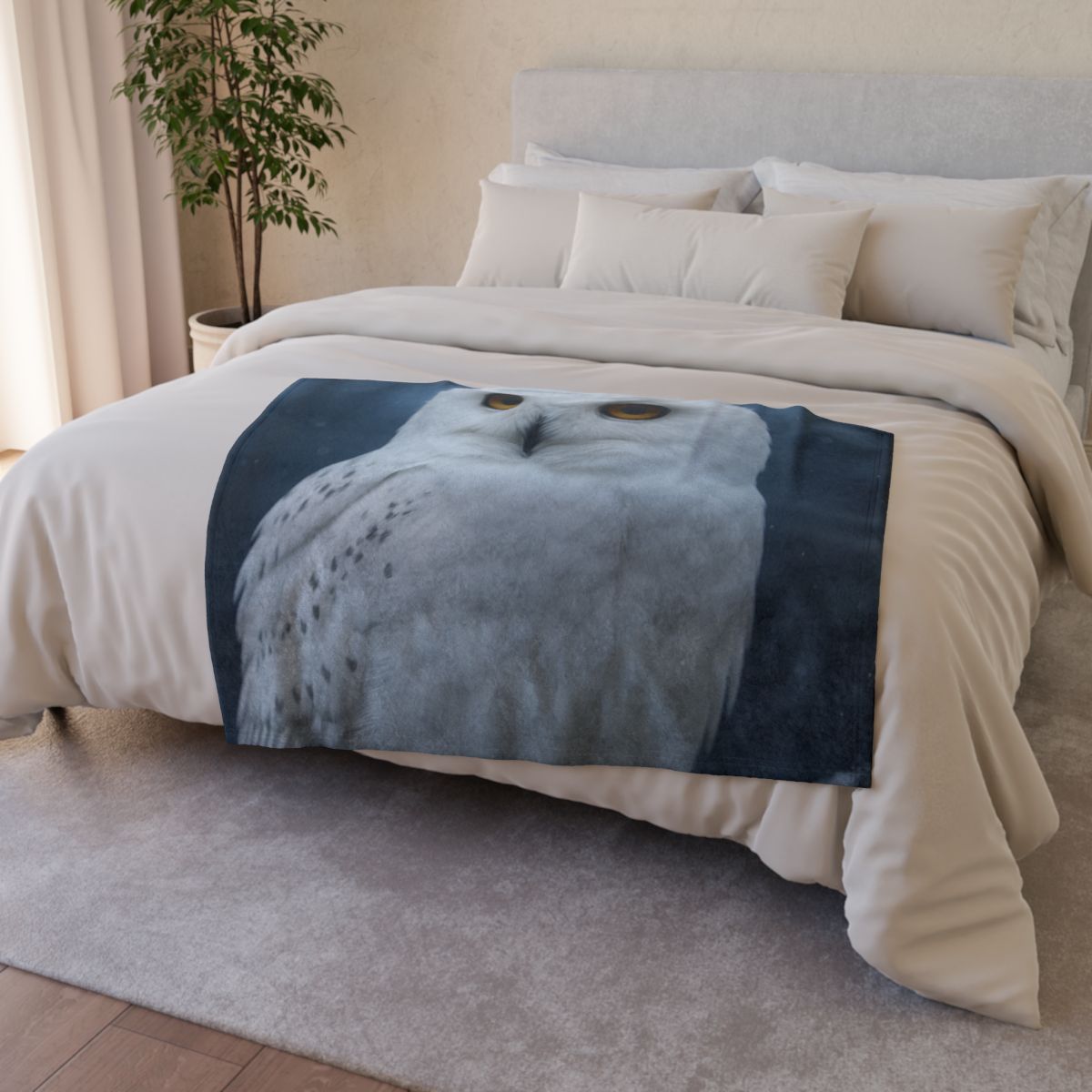 Twilight Watcher Snowy Owl trendy patterned blankets