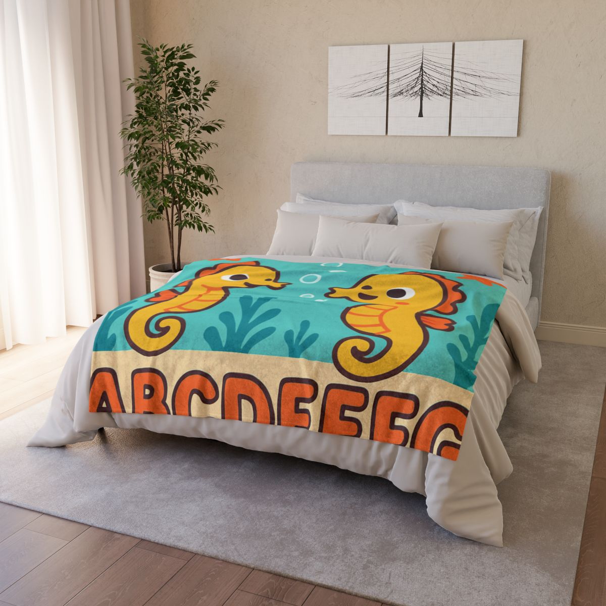 Underwater Alphabet Reef With Singing Seahorses stylish throw blankets