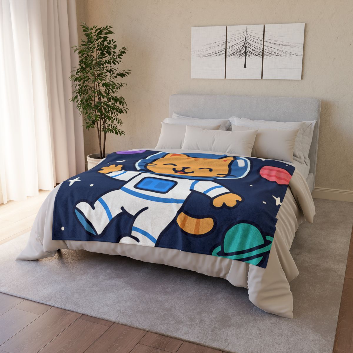 Curious Space Explorer Cat personalized cozy blankets