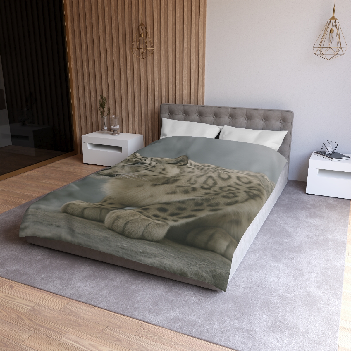 Silent Ridge Snow Leopard designer printed duvets