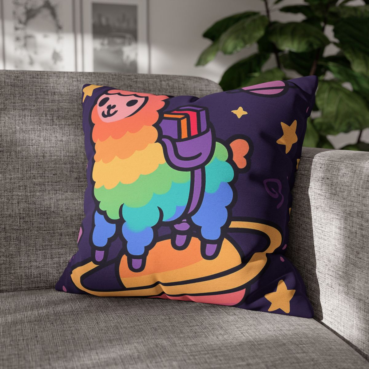 Galaxy Riding Rainbow Llama comfortable bedding pillow covers