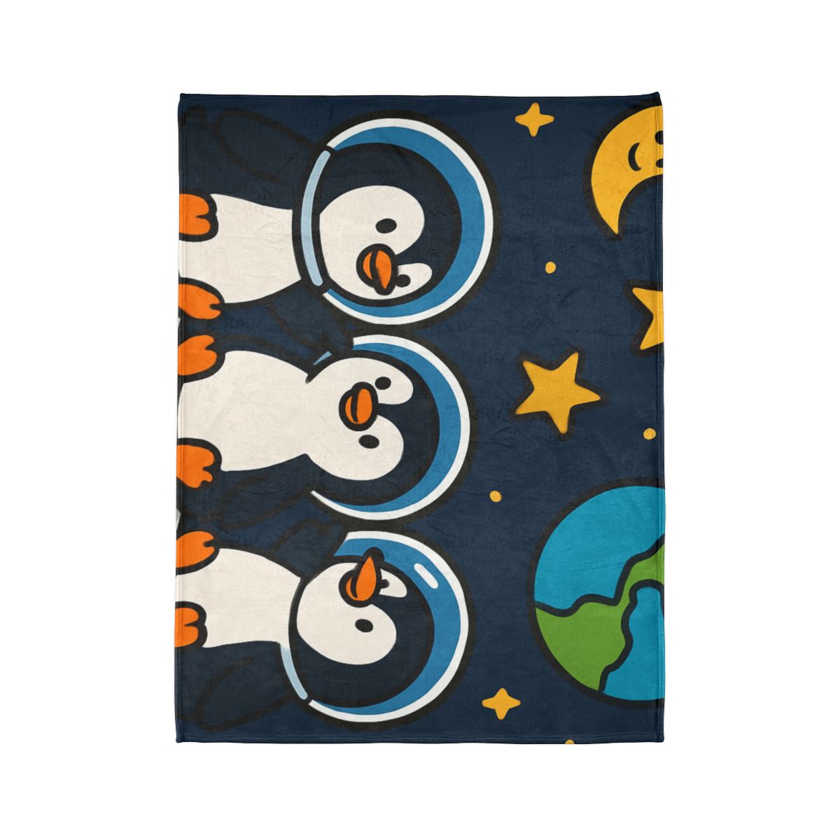 Stargazing Penguins On The Moon designer printed blankets