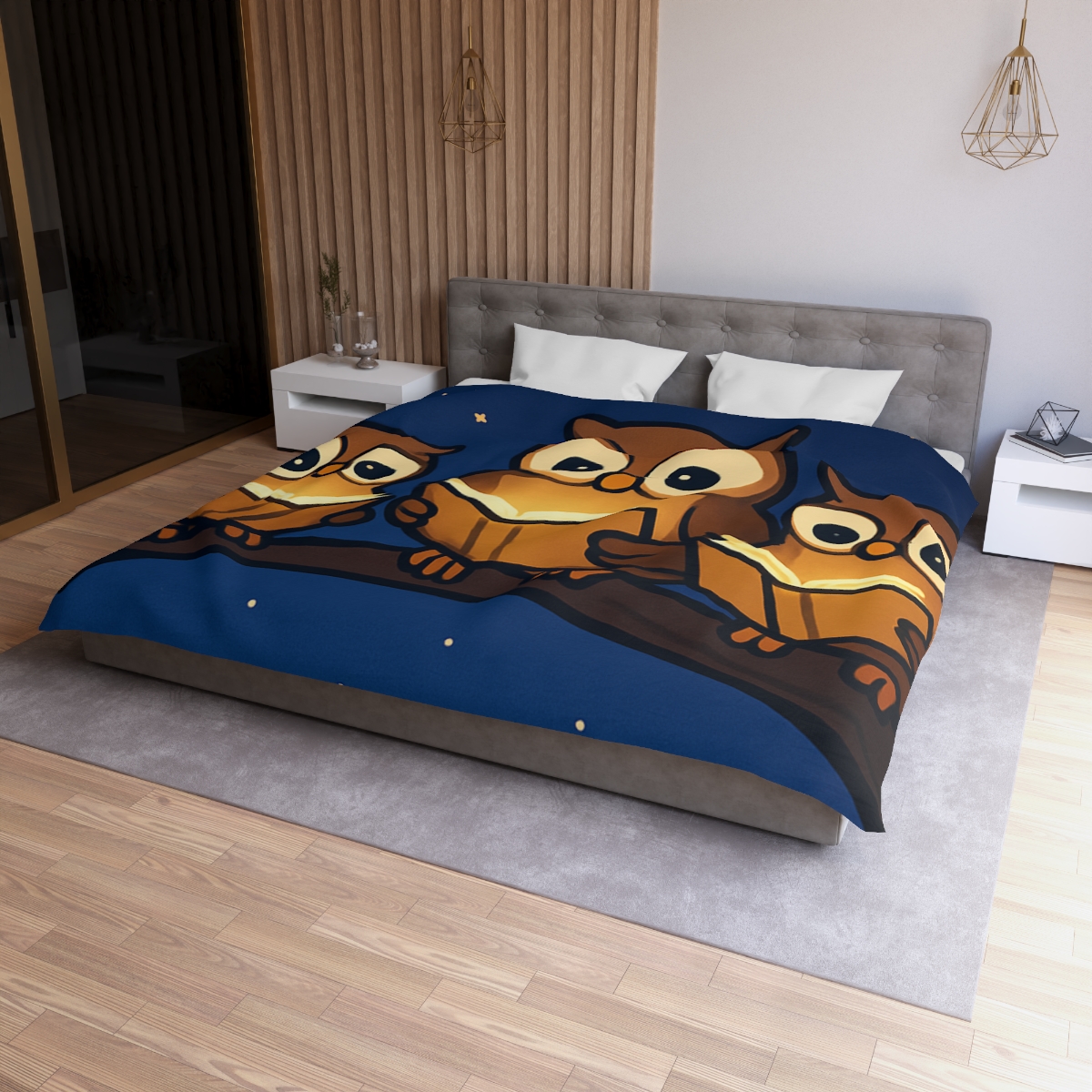 Moonlight Library Of Owls personalized bedding duvets