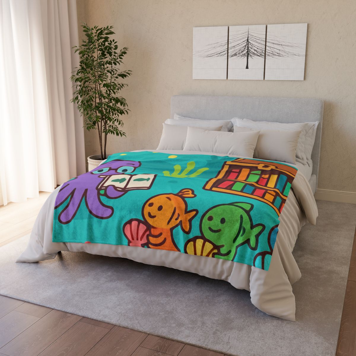 Coral Reef Library With The Octopus Librarian trendy patterned blankets