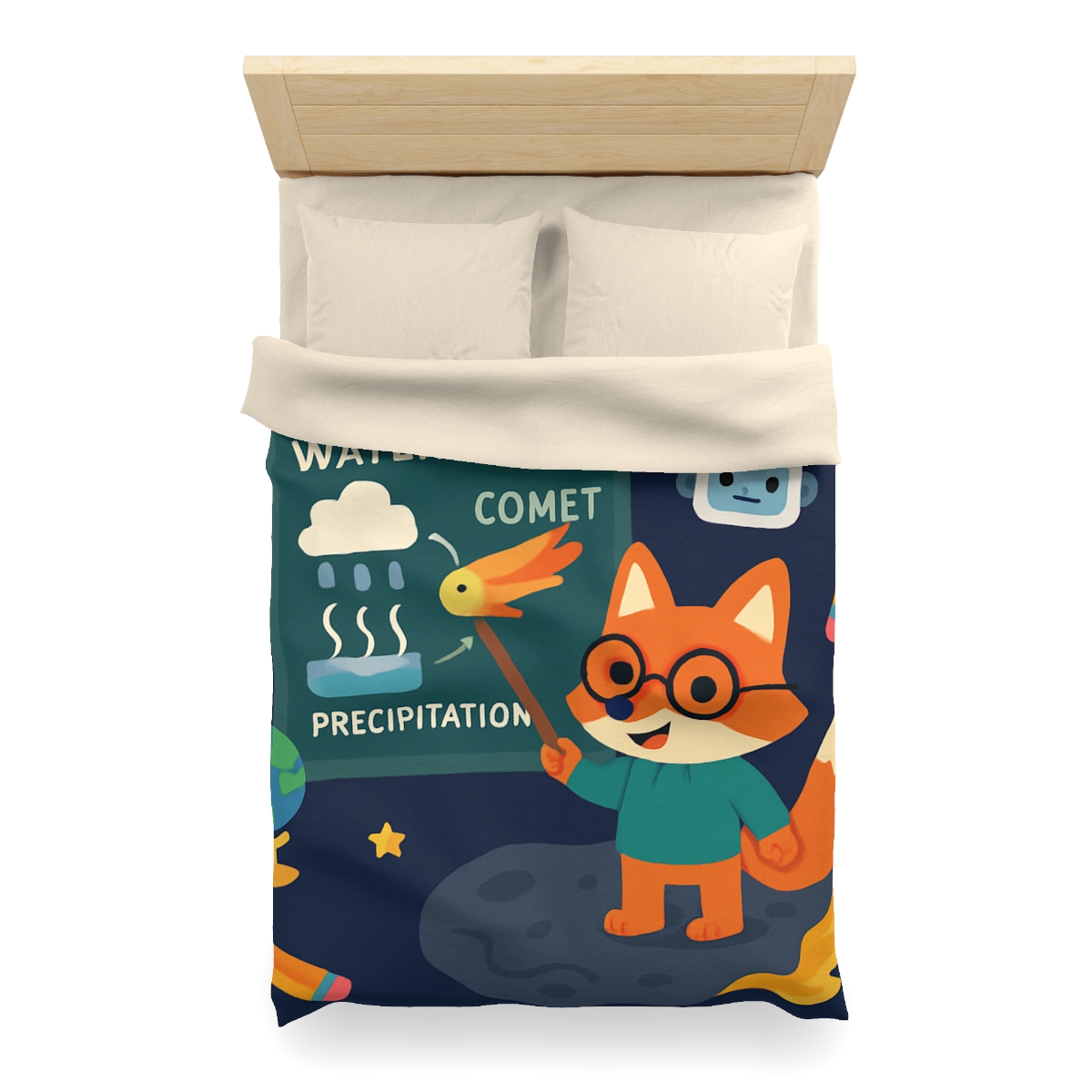 Comet Classroom With Professor Fox designer printed duvets