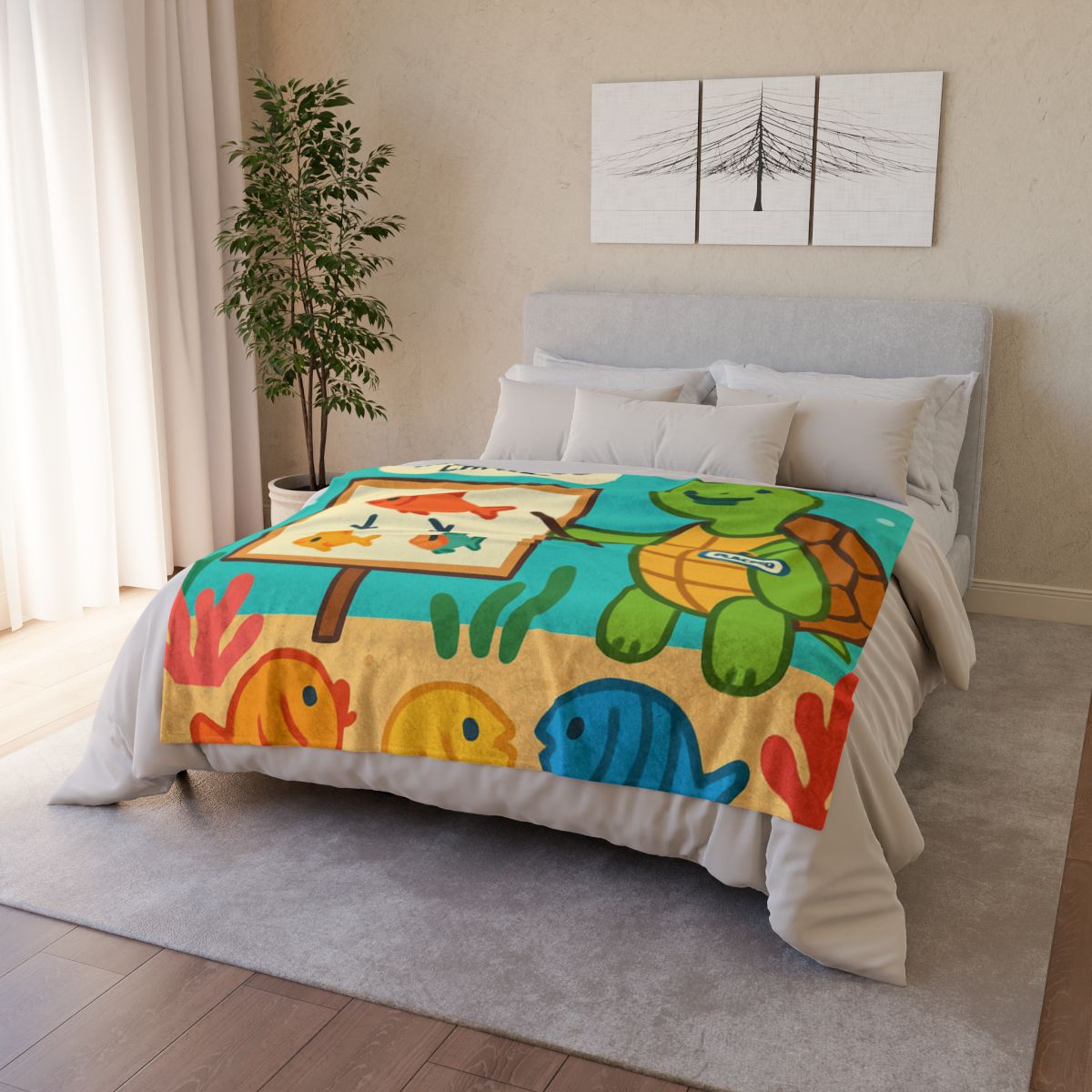 Coral Classroom Sea Turtle Guide personalized cozy blankets