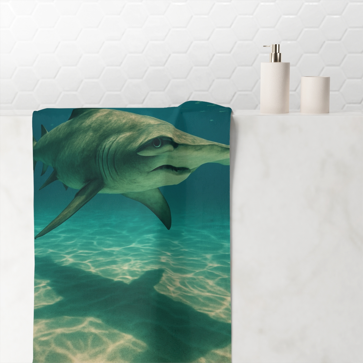 Ocean Shadow Hammerhead Shark trendy hand towels