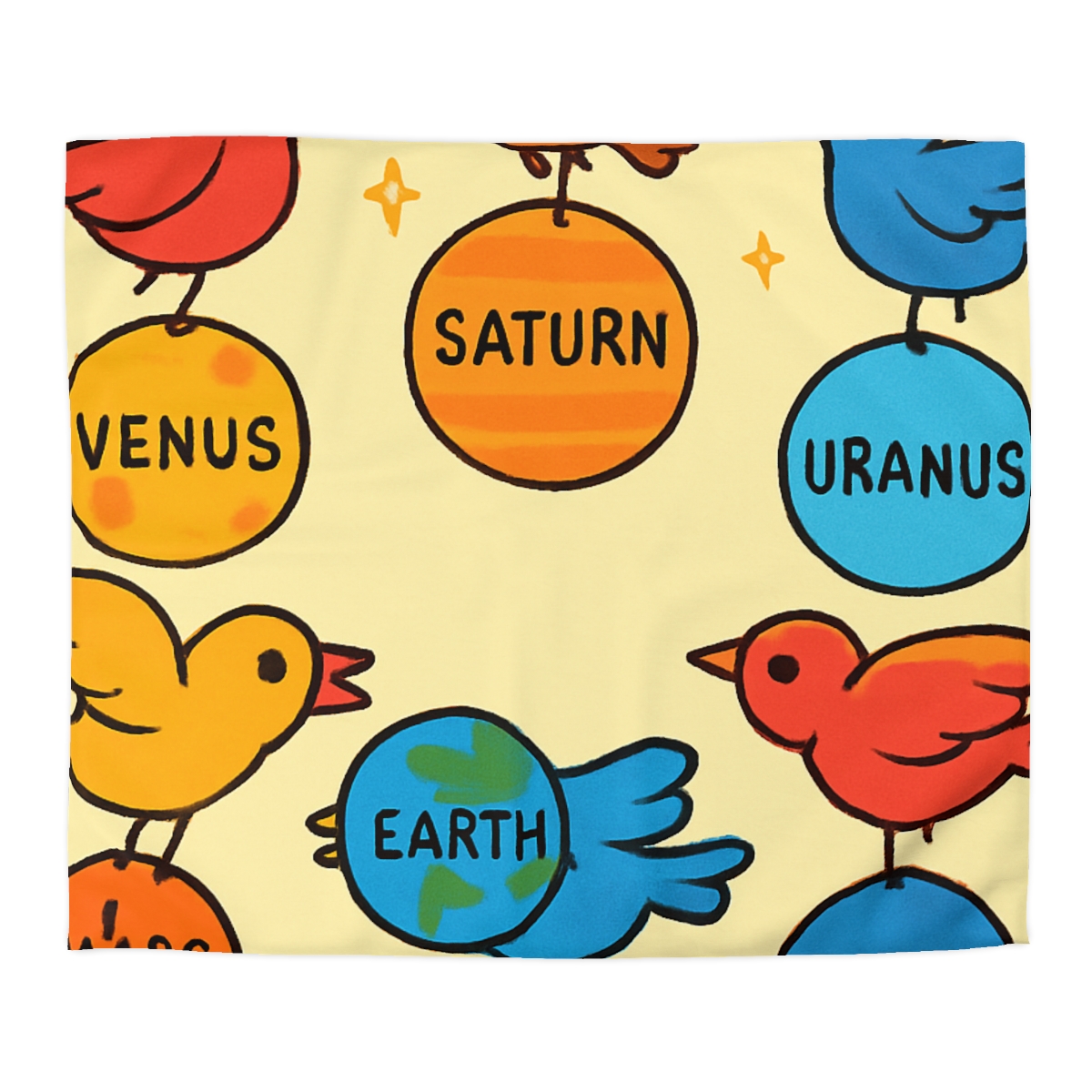 Solar System Circus Of Birds unique patterned duvets