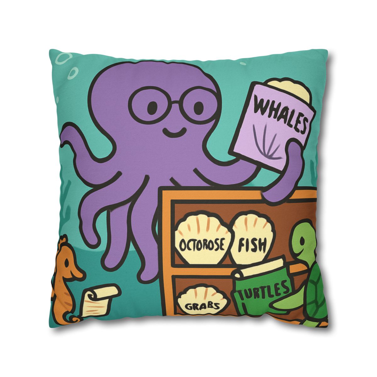 Undersea Library Of The Curious Octopus designer print pillow cases
