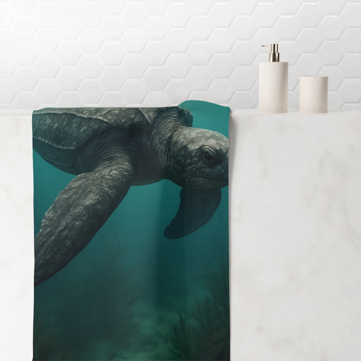 Serene Drift Leatherback Turtle designer printed towels