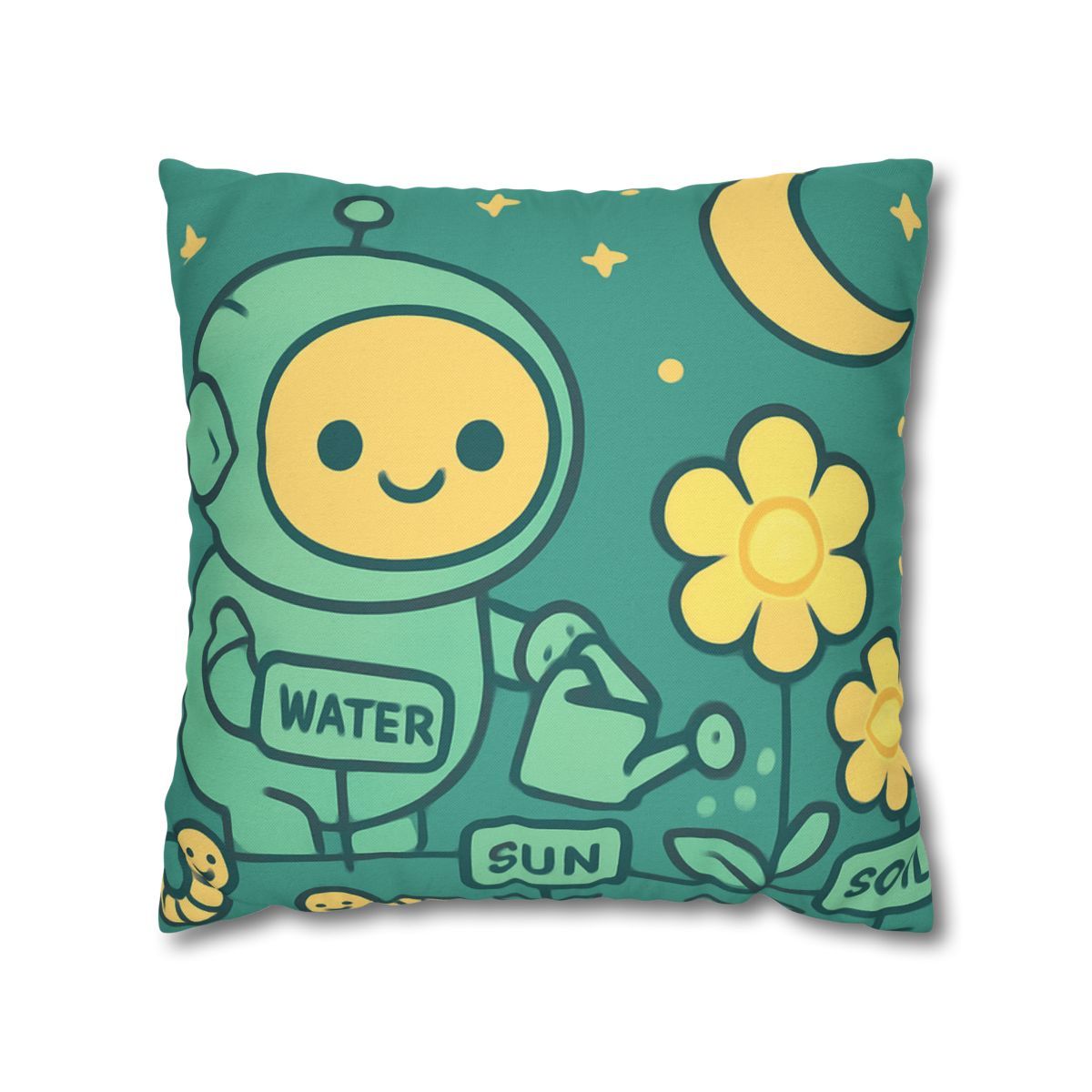Robot Gardener And The Moonflower Patch soft cotton pillow cases