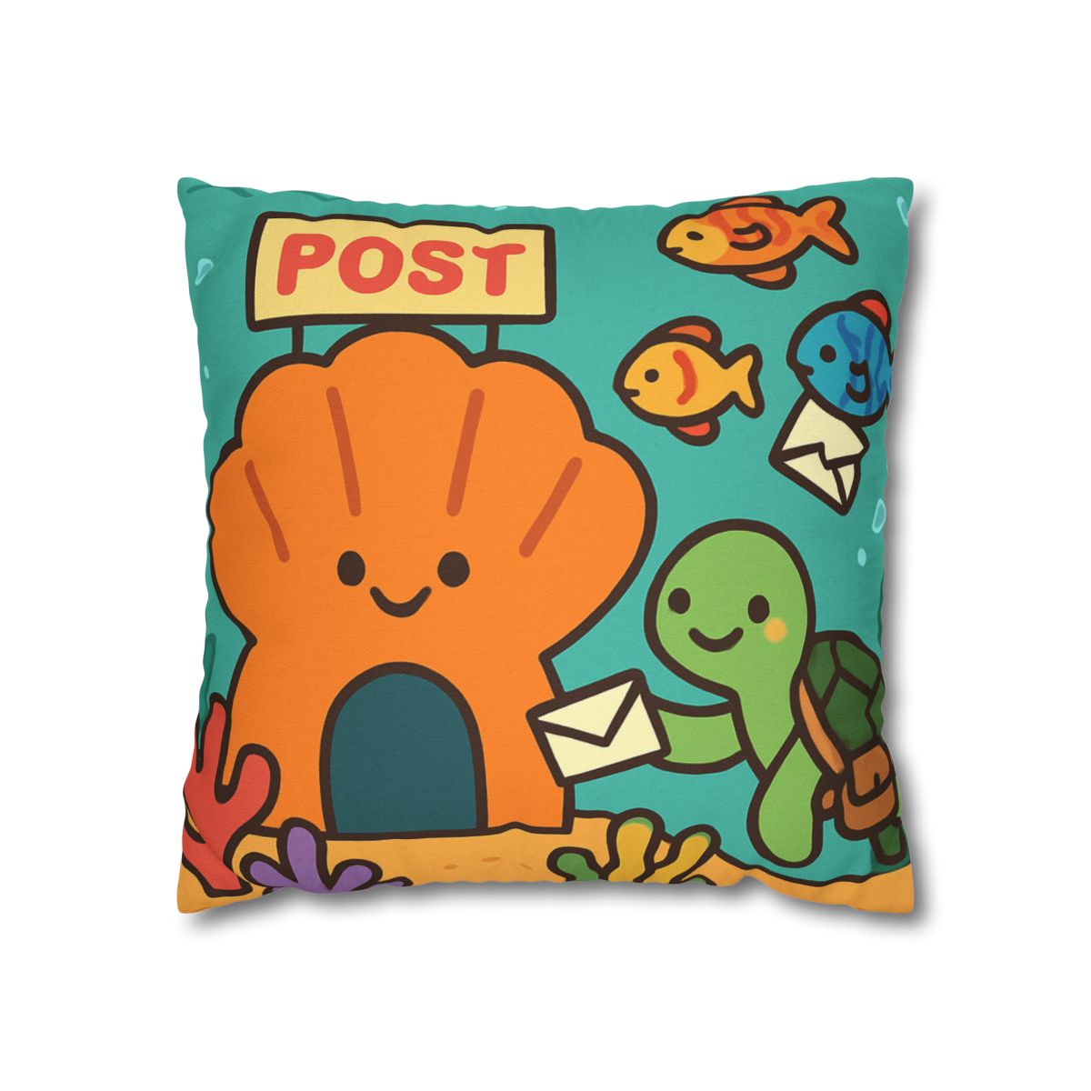 Coral Reef Post Office With Turtle Mail Carrier soft cotton pillow cases