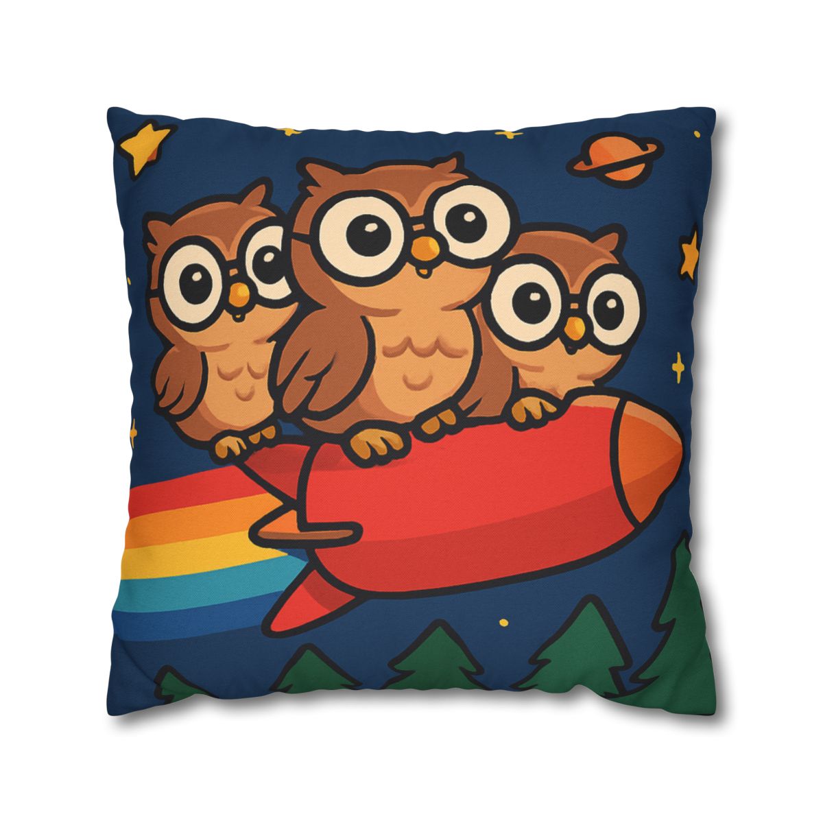 Rocket Riding Forest Owls designer print pillow cases