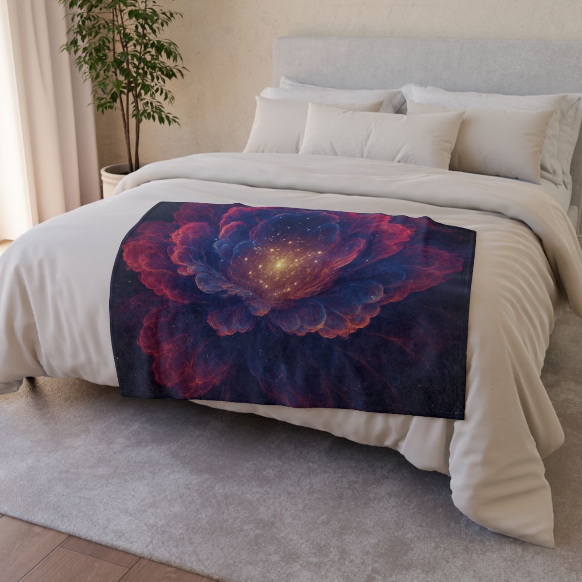 Fractal Nebula Bloom designer printed blankets