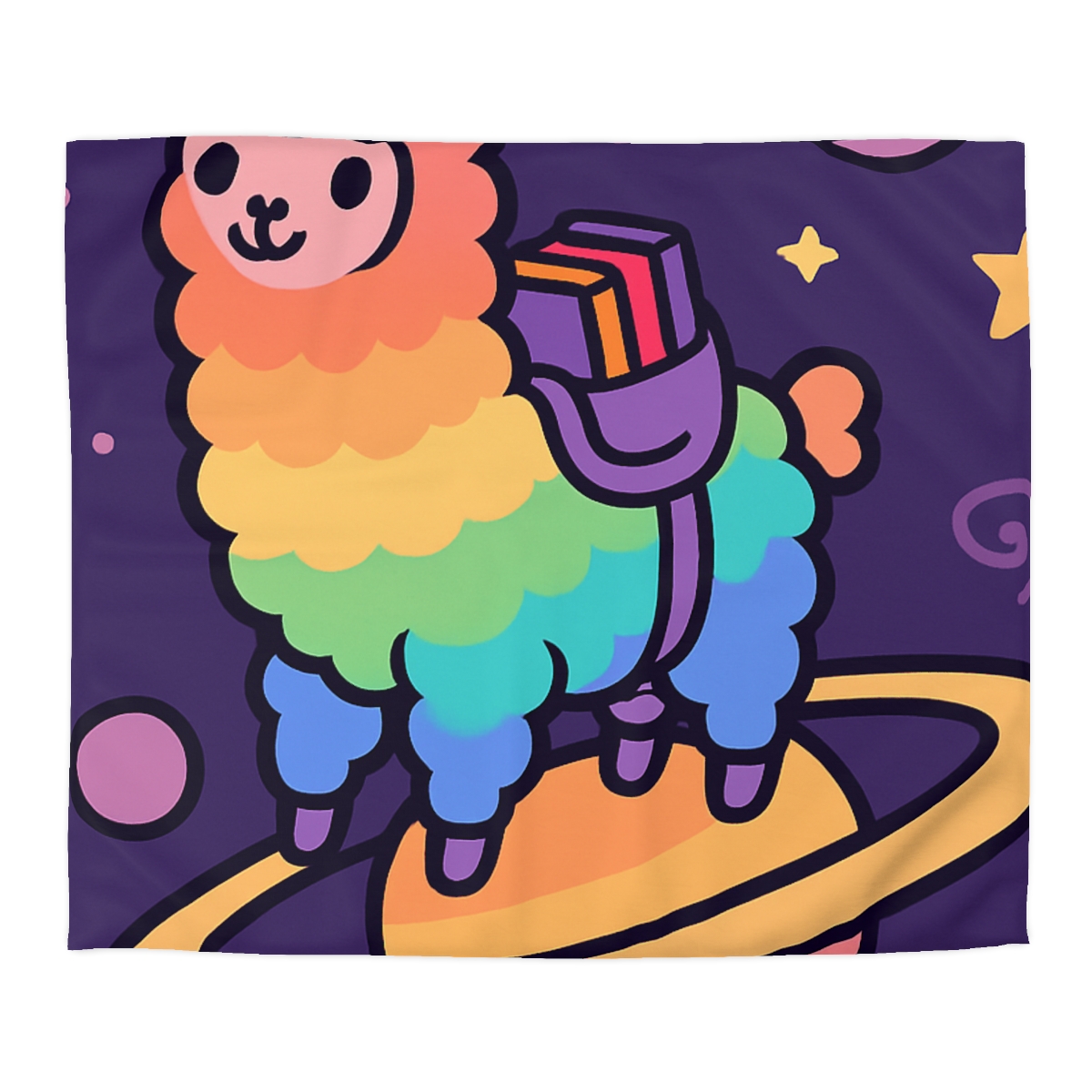 Galaxy Riding Rainbow Llama personalized bedding duvets