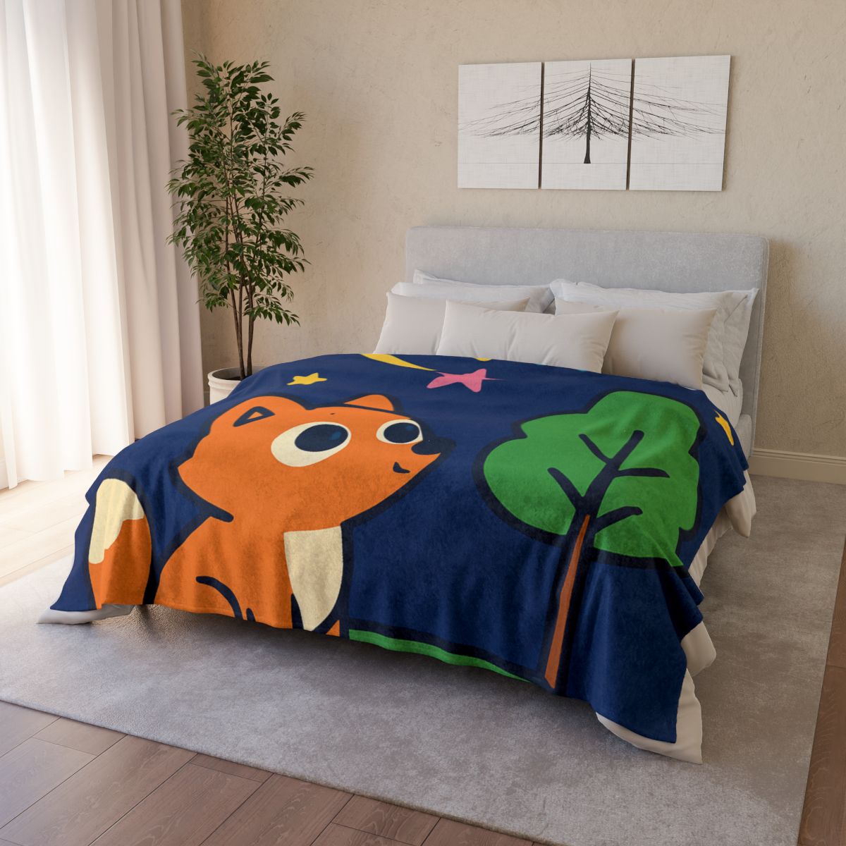 Cosmic Forest Fox And The Shooting Stars soft fleece blankets