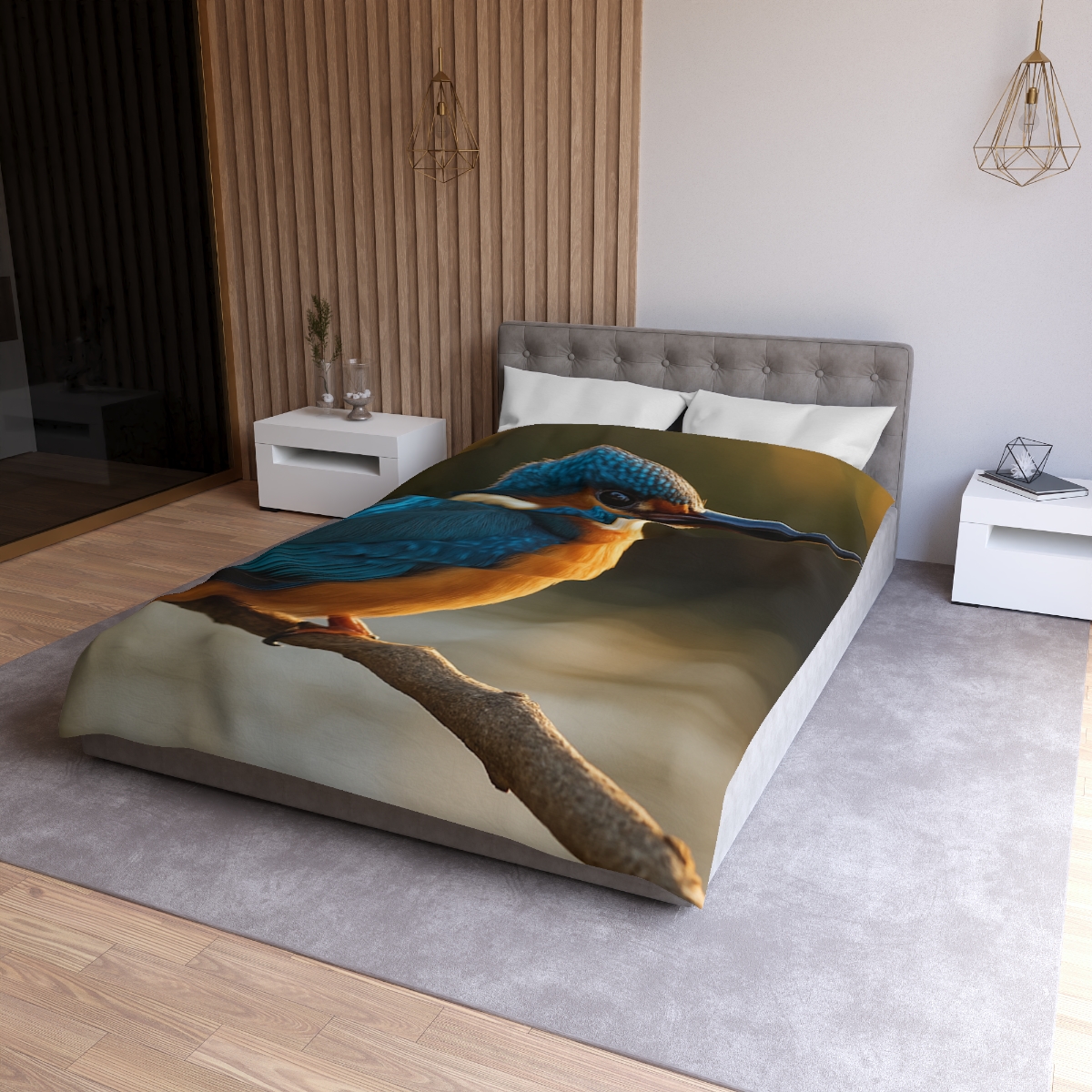 Azure Gaze Common Kingfisher designer printed duvets