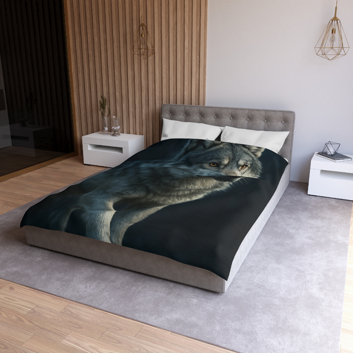 Moonlit Pause Gray Wolf trendy bedroom duvets