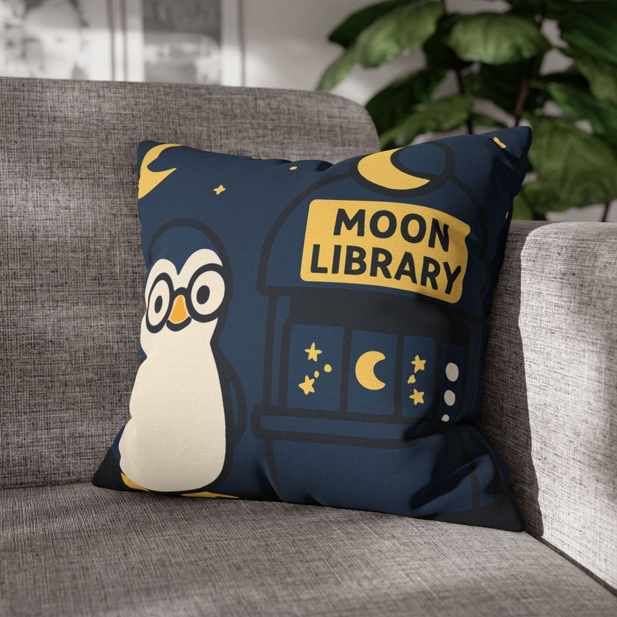 Moonlight Library Run By A Wise Penguin Astronomer designer print pillow cases