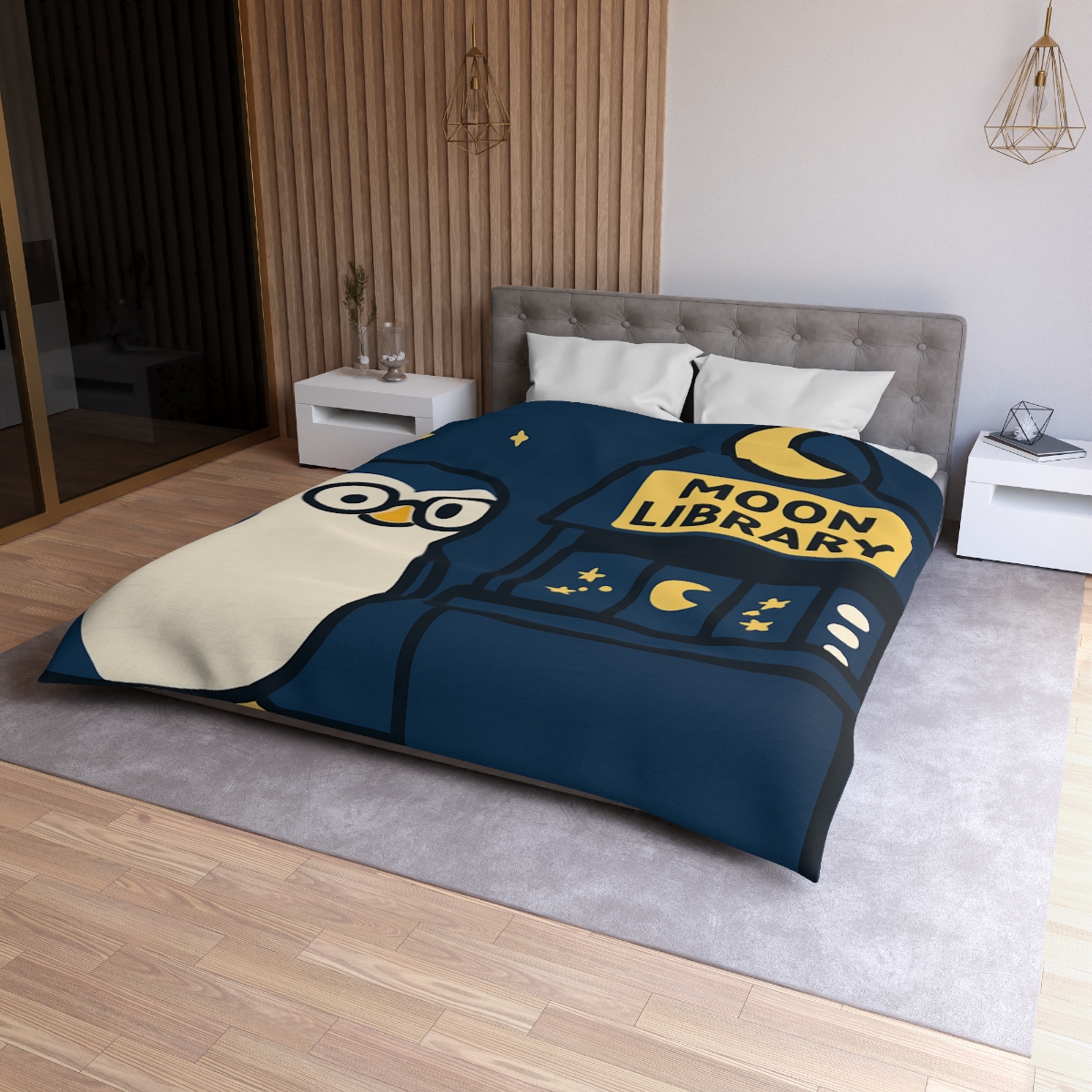 Moonlight Library Run By A Wise Penguin Astronomer stylish duvet covers