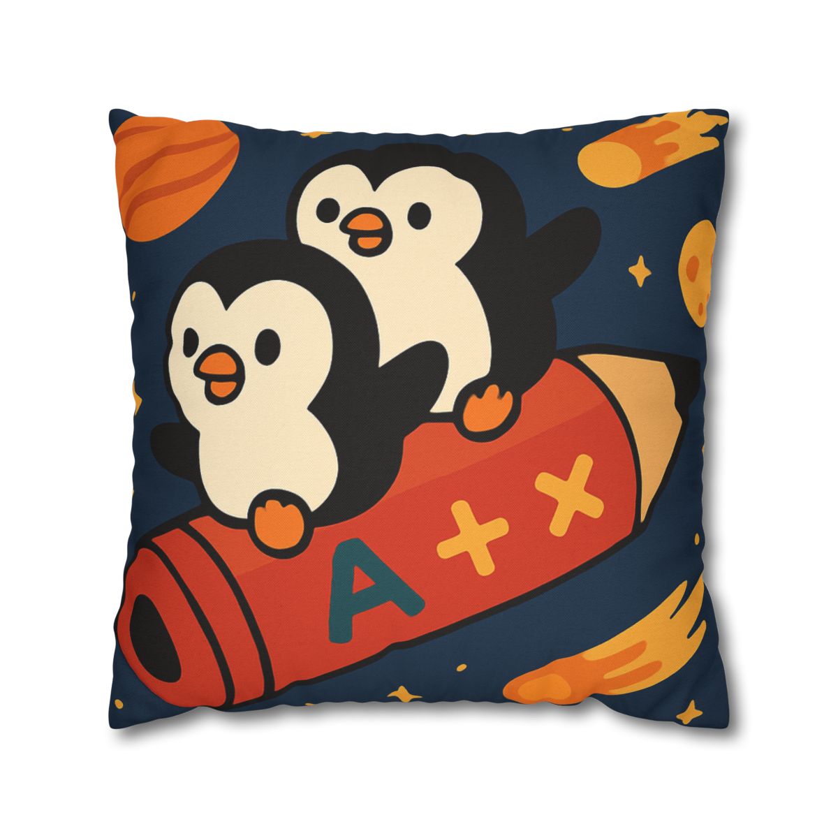 Rocket Riding Penguin Explorers trendy patterned pillow cases