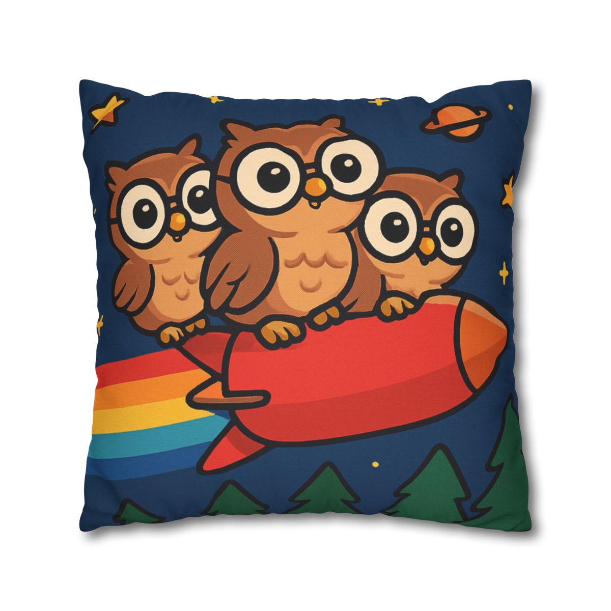 Rocket Riding Forest Owls designer print pillow cases