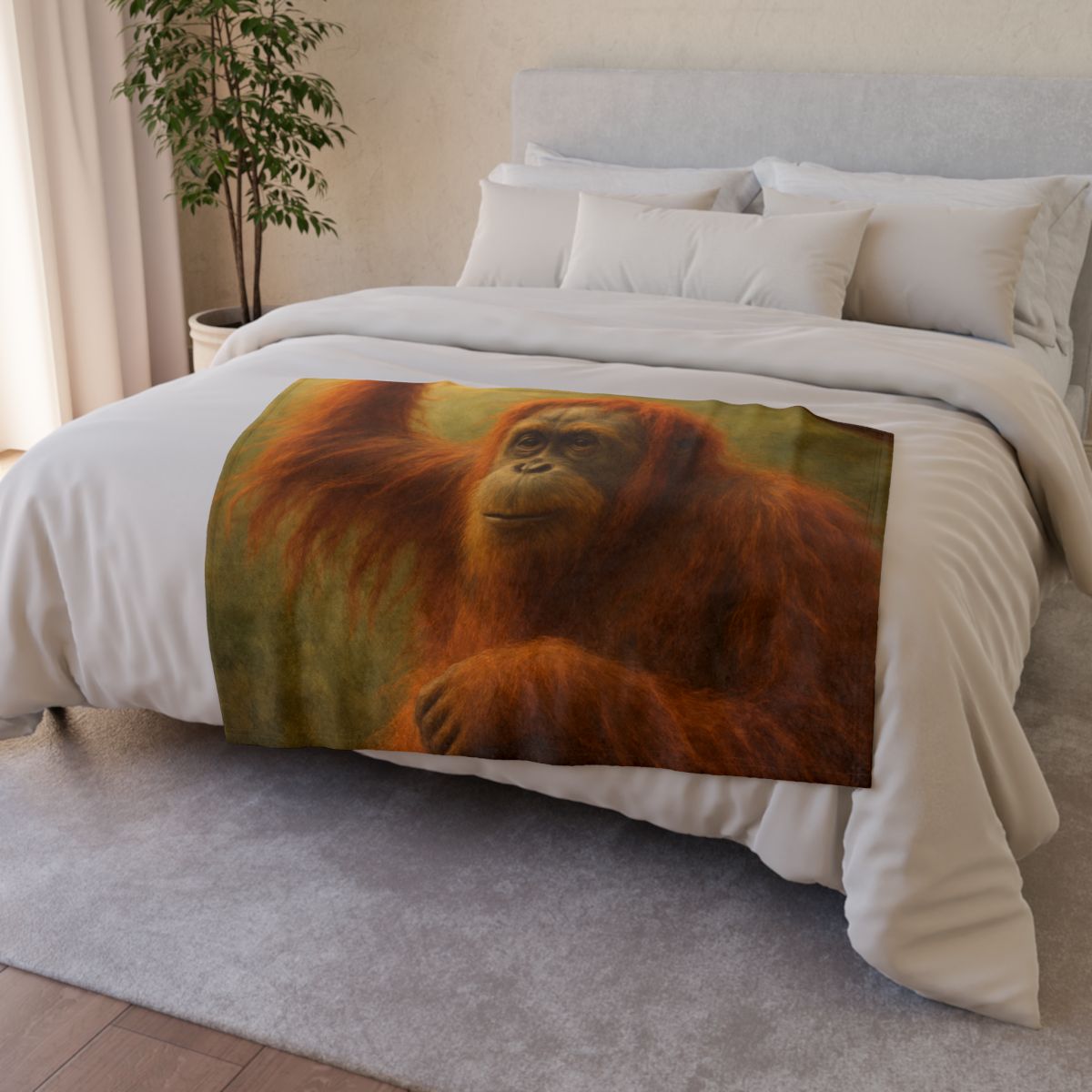 Canopy Sage Orangutan personalized cozy blankets